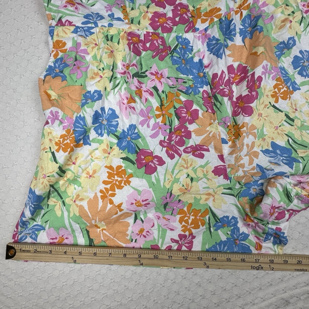 Old Navy Cami Romper Womens 2X Linen Blend Floral Sweetheart Smocking Beachy - Picture 8 of 9